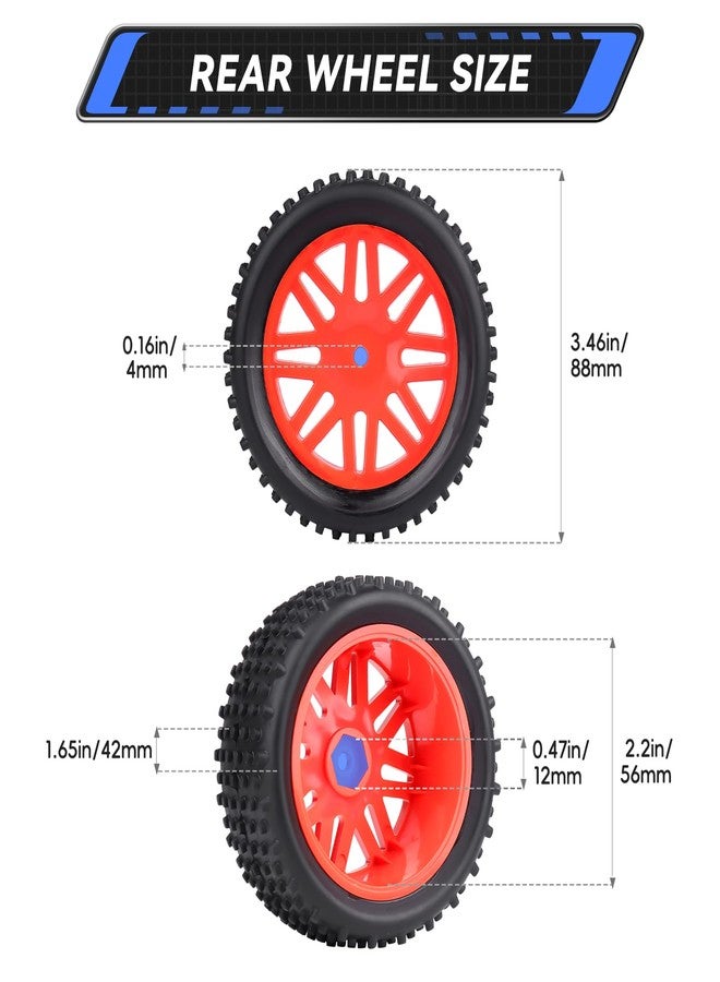 AllinRC Preglued 12mm Hex Wheel Rims Rubber Tires with Foam Inserts OD 86mm/3.38" for Traxxas Bandit WLtoys 144001 Redcat 1/10 RC Off-Road Buggy Car, Set of 4 (Color C) - Image 2